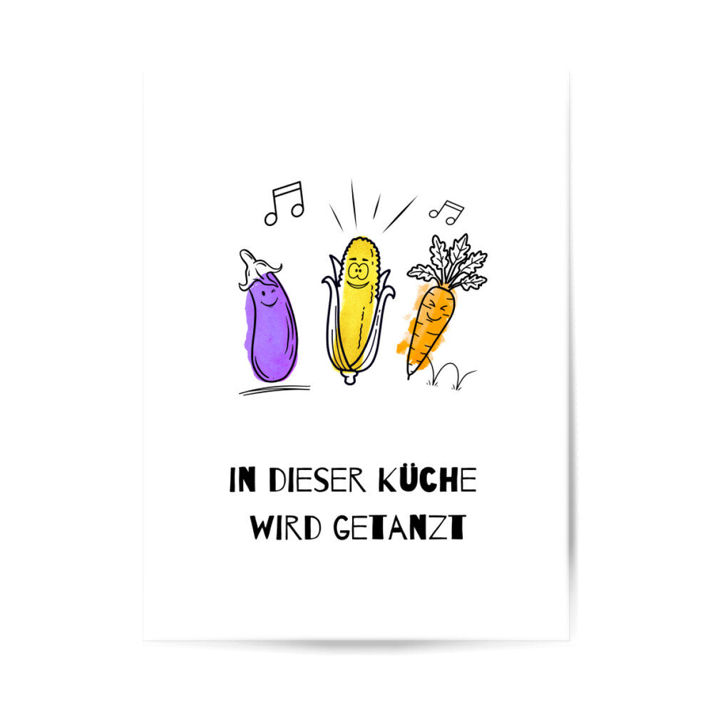 **Lustiges Küchenposter – „In dieser Küche wird getanzt“ im Bilderrahmen in moderner Küche** | Dieses humorvolle Poster mit tanzendem Gemüse auf Aquarellhintergrund bringt Schwung & gute Laune in deine Küche! Stilvoll gerahmt, fügt es sich perfekt in moderne Küchen ein. Hochwertiger Druck mit brillanten Farben – ideal als kreative Wanddeko oder witziges Geschenk für Hobbyköche & Food-Liebhaber. Jetzt bestellen & deine Küche stilvoll aufwerten! 🎨🥕✨