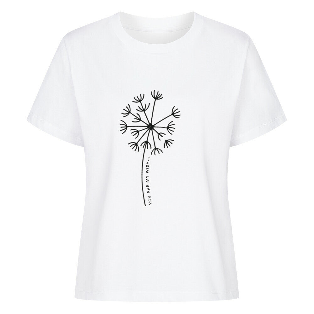 Mama-Kind-Shirt-Set aus Bio-Baumwolle mit geteiltem Spruch: „You are my wish … come true“. Weißes T-Shirt für Mama mit Pusteblume und fehlendem Schirmchen, passendes Kind-Shirt mit einzelner Pusteblumenschirmchen-Grafik. Hochwertig, nachhaltig, ideal als Muttertagsgeschenk, zur Geburt oder für Familienfotos. Perfektes Geschenk für Mamas und Kinder – liebevoll, modern und emotional gestaltet.