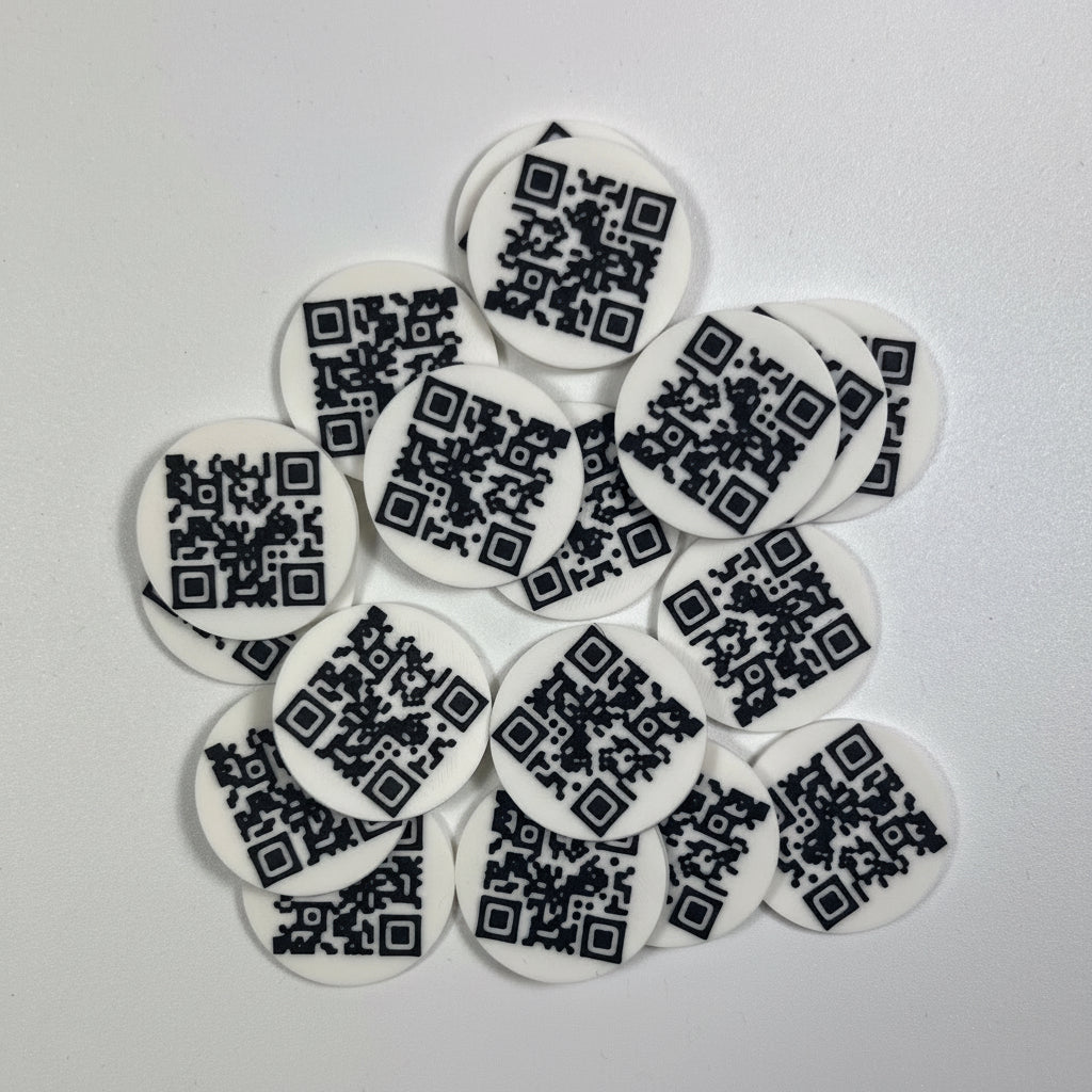 personalisierbarer Einkaufschip für den Einkaufswagen mit QR Code, Logo, Name