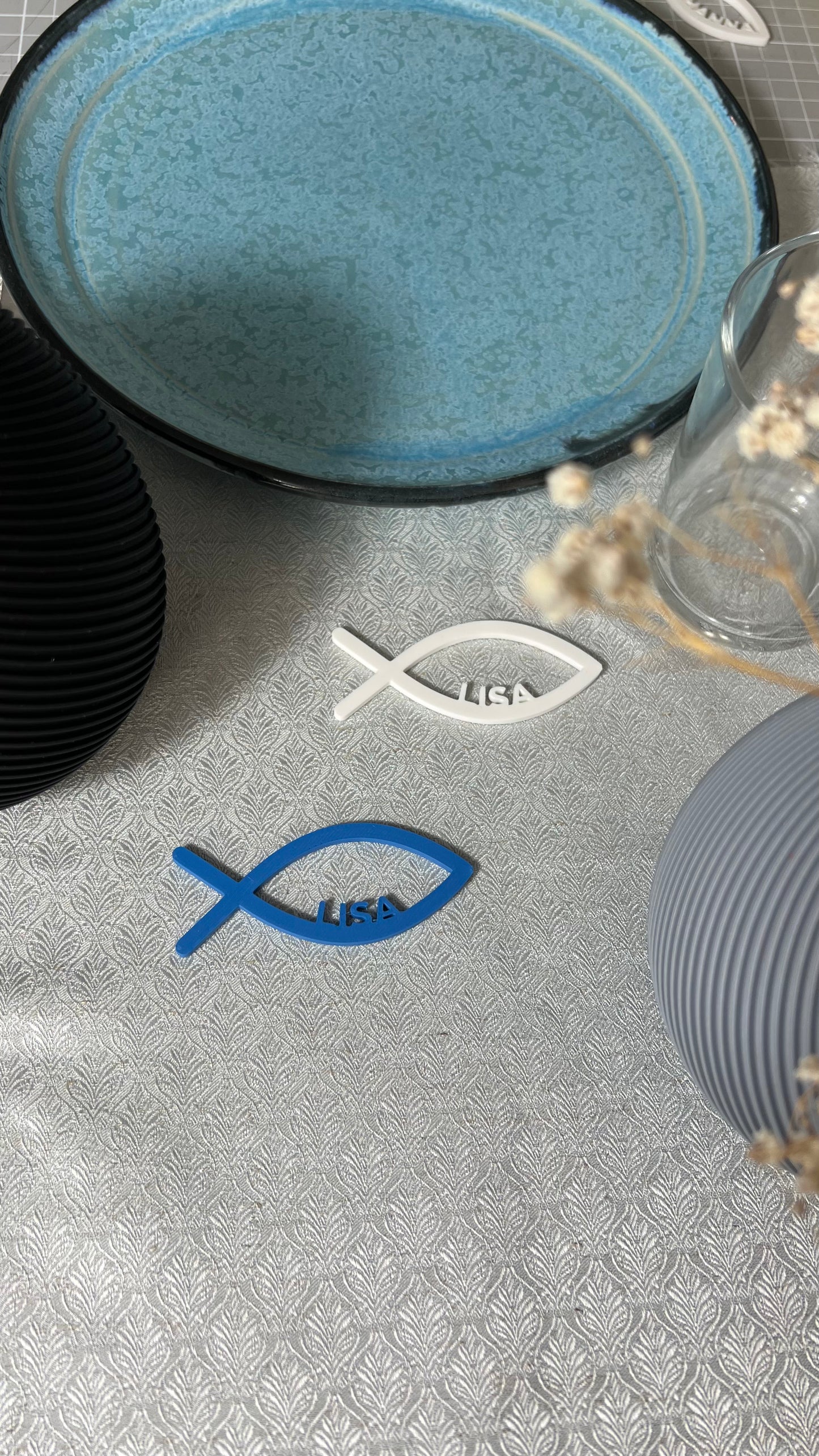 Tischdeko Taufe, Kommunion, Konfirmation & Firmung personalisiert Streudeko Fisch