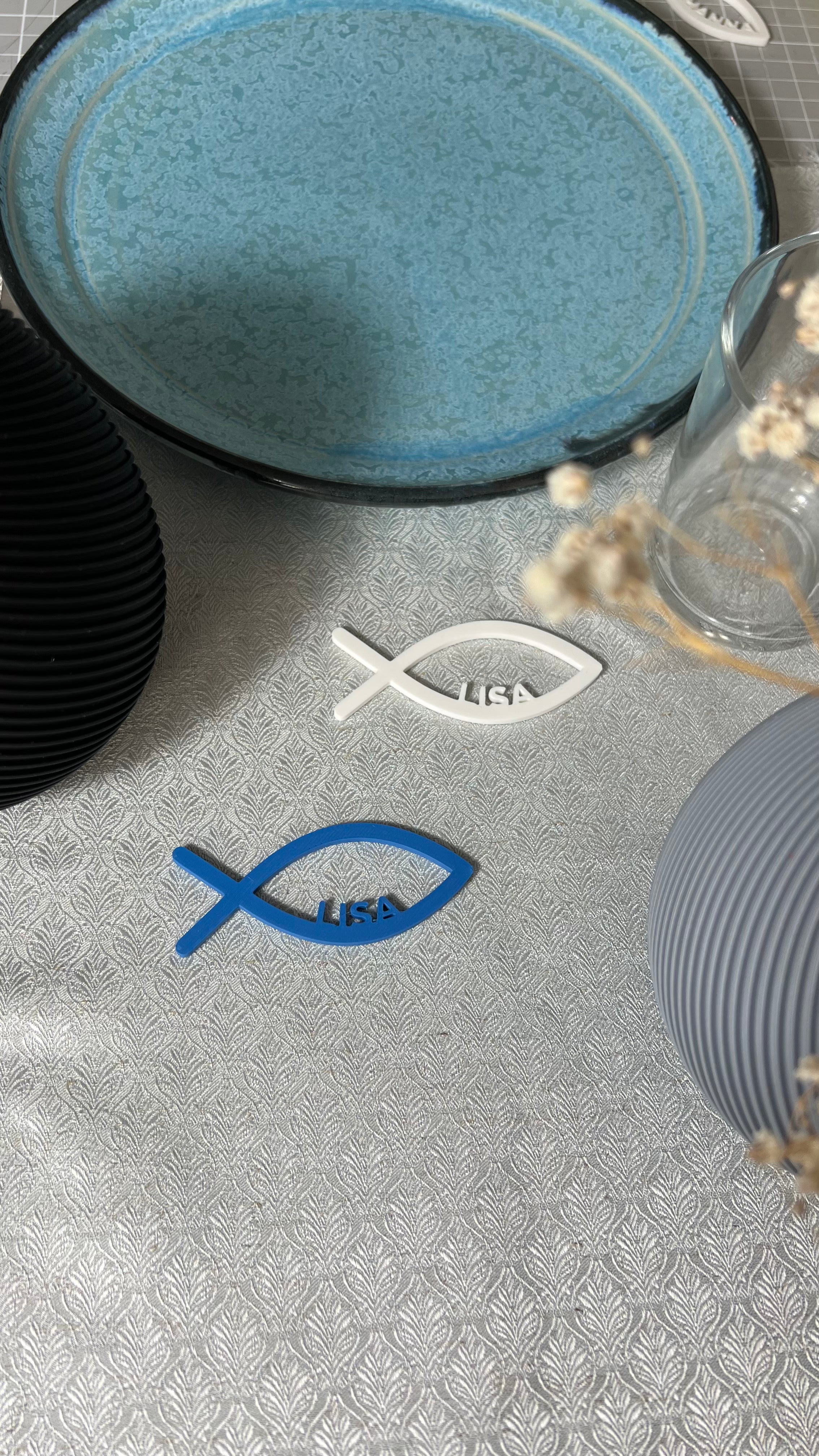 Tischdeko Taufe, Kommunion, Konfirmation & Firmung personalisiert Streudeko Fisch