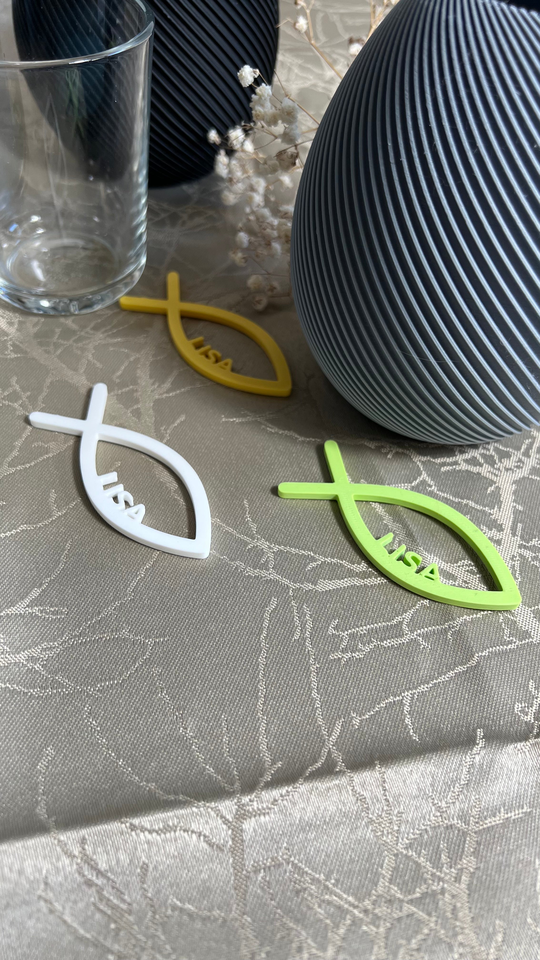 Tischdeko Taufe, Kommunion, Konfirmation & Firmung personalisiert Streudeko Fisch